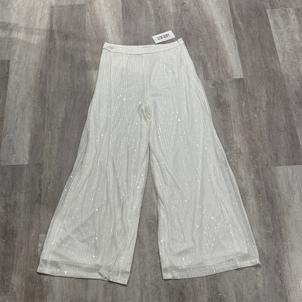 12th Tribe Shimmering White Palazzo Pants
